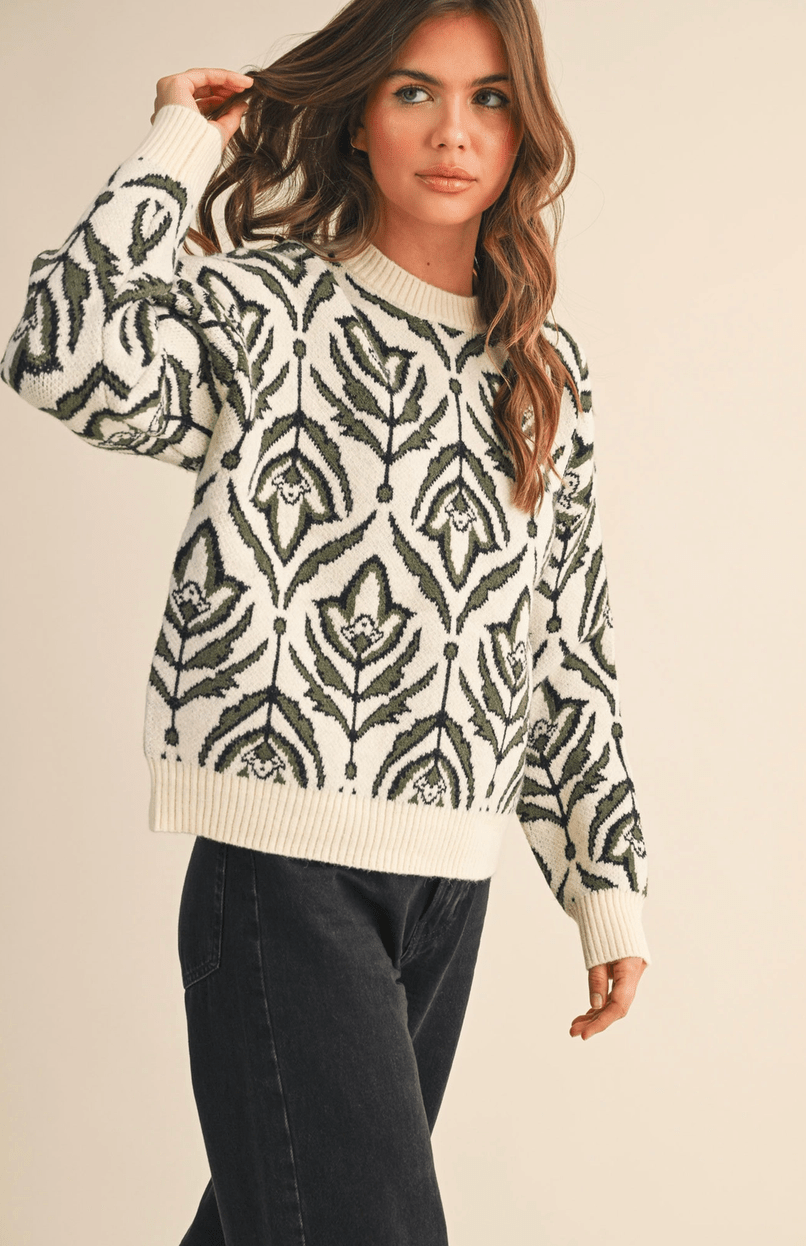 Floral Pattern Knit Sweater - Flea Boutiques