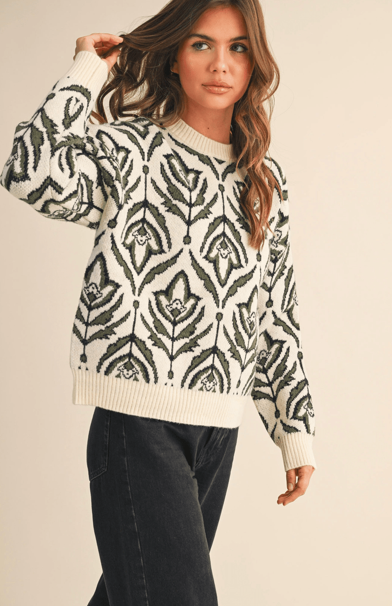 Floral Pattern Knit Sweater - Flea Boutiques