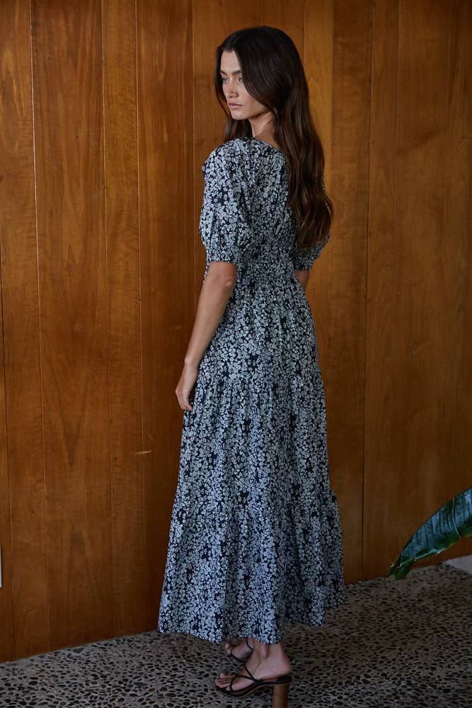 Floral Print Square Flare Dress - Flea Boutiques