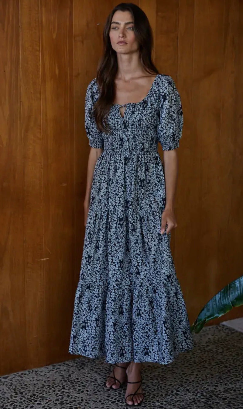 Floral Print Square Flare Dress - Flea Boutiques