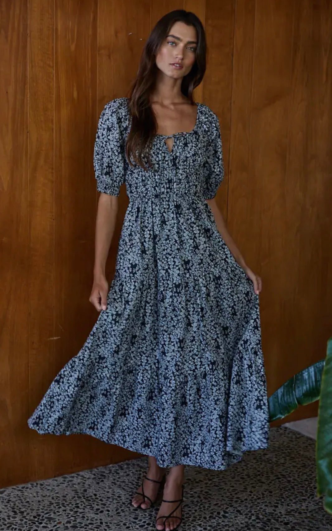 Floral Print Square Flare Dress - Flea Boutiques