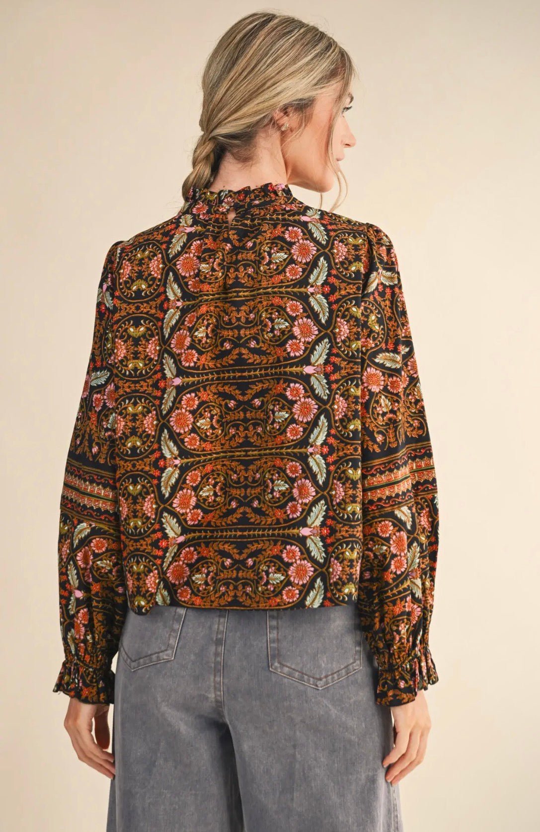 Floral Print Top with Floral Trim - Flea Boutiques
