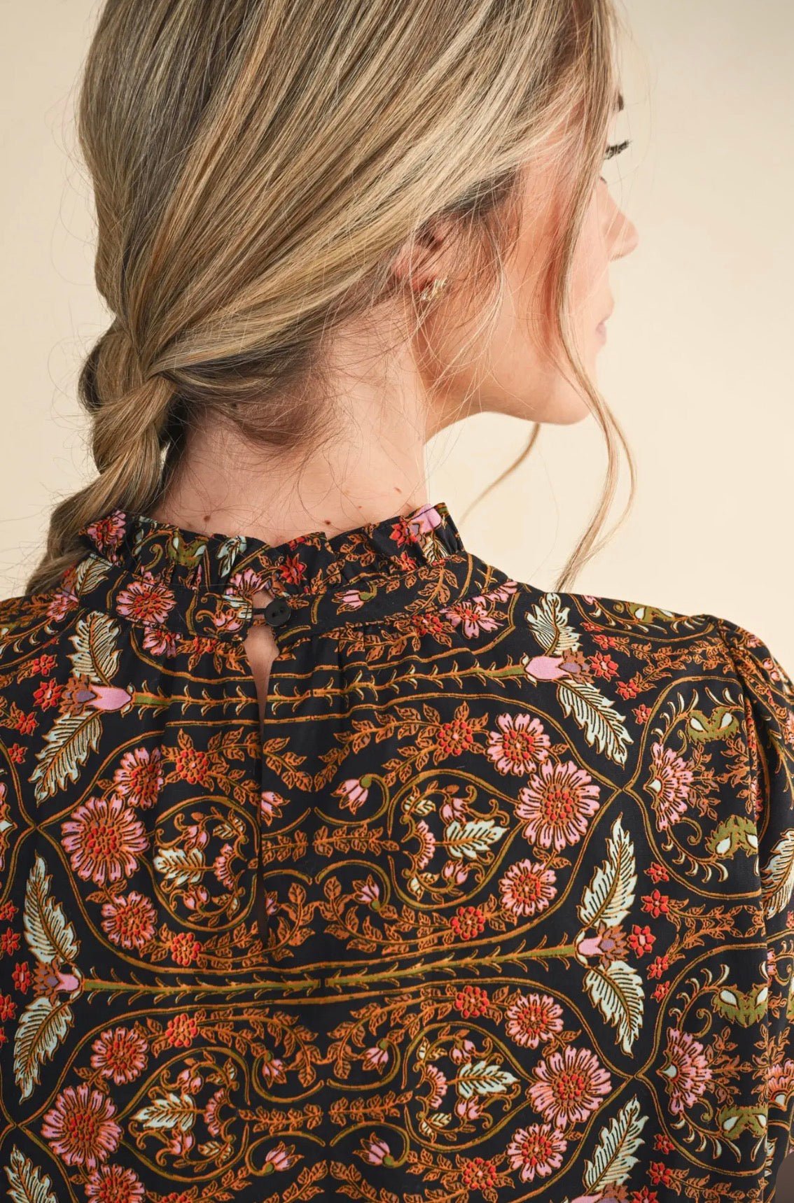 Floral Print Top with Floral Trim - Flea Boutiques