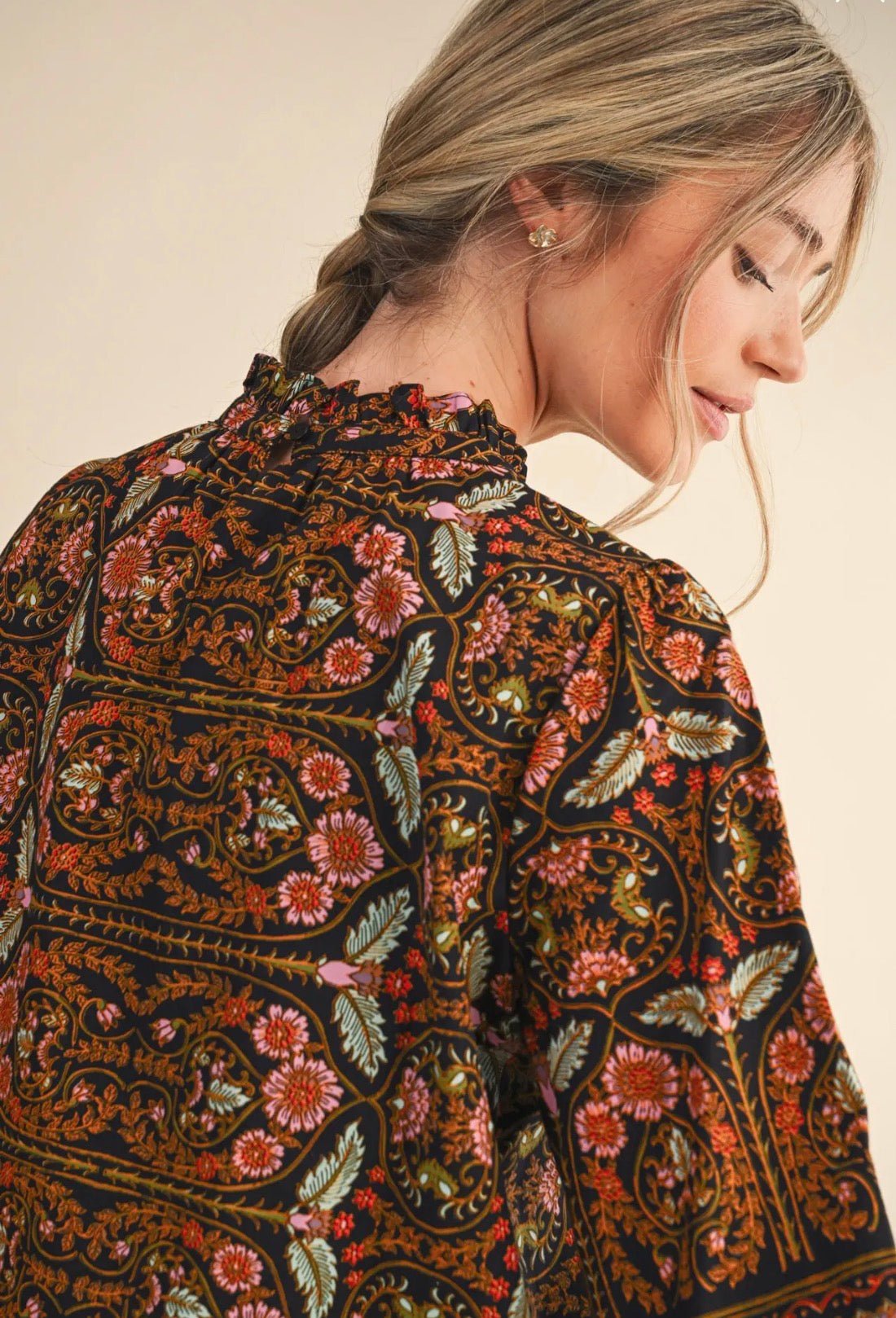 Floral Print Top with Floral Trim - Flea Boutiques