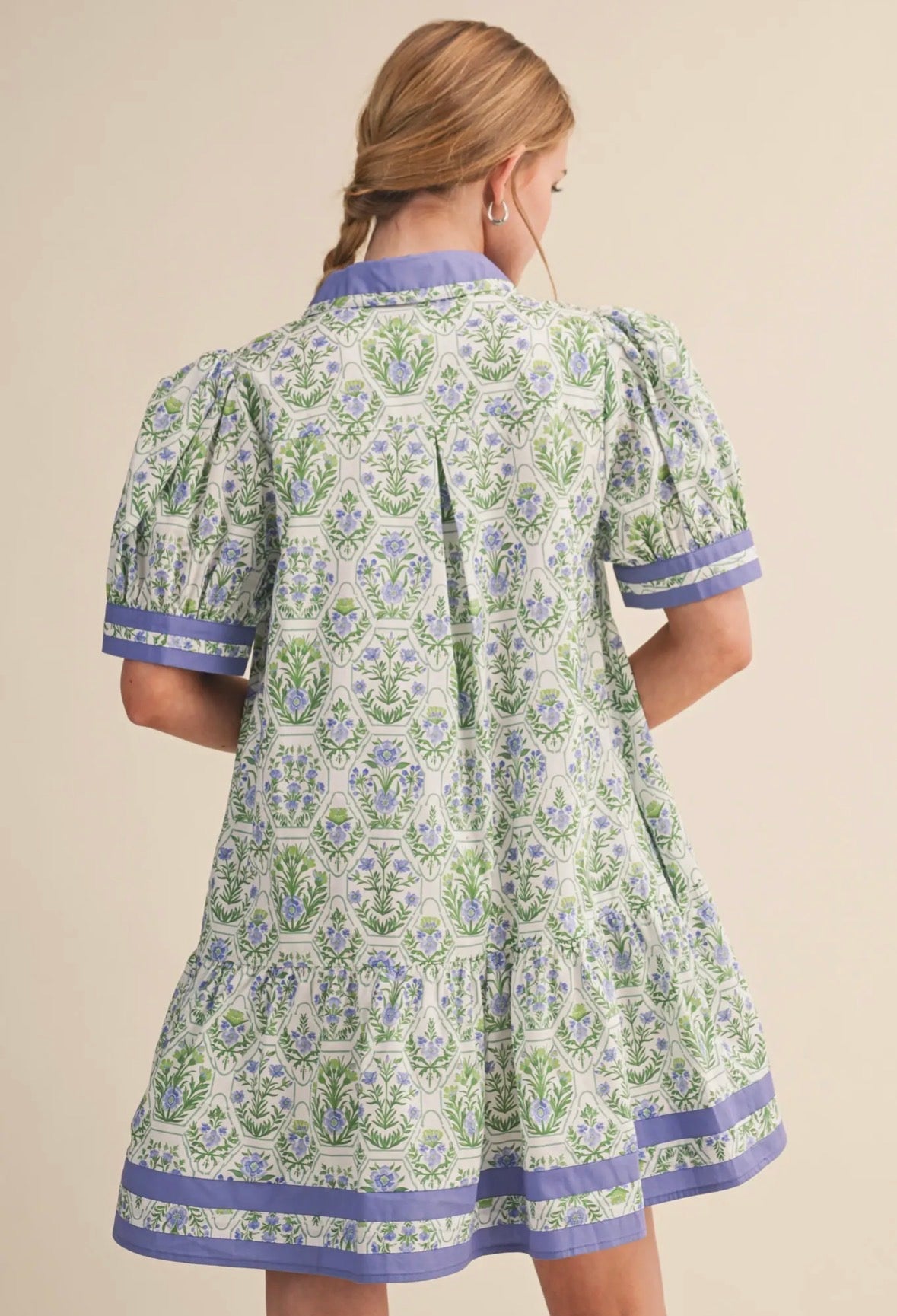 Floral Puff Sleeve Drop Waist Dress - Flea Boutiques