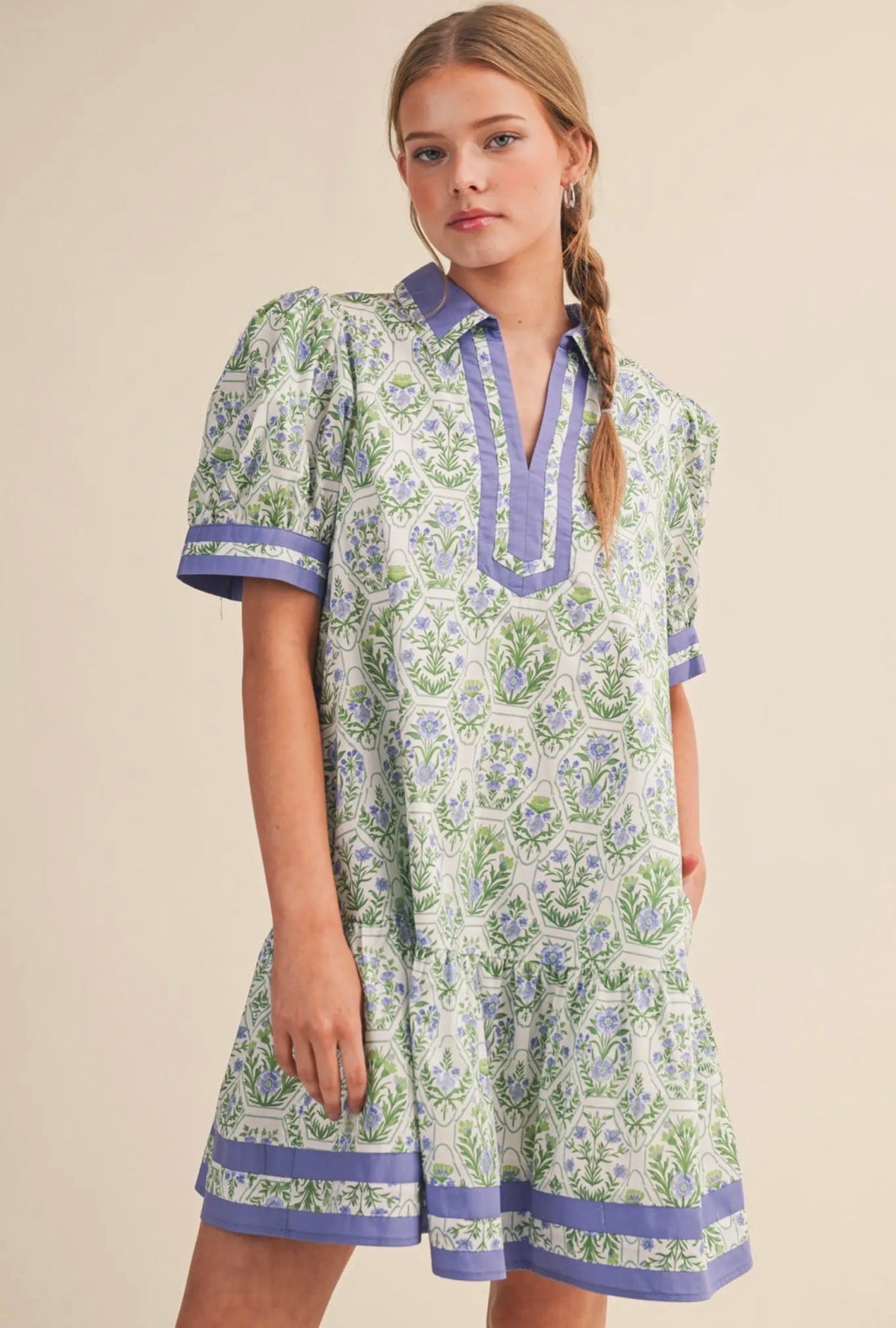 Floral Puff Sleeve Drop Waist Dress - Flea Boutiques