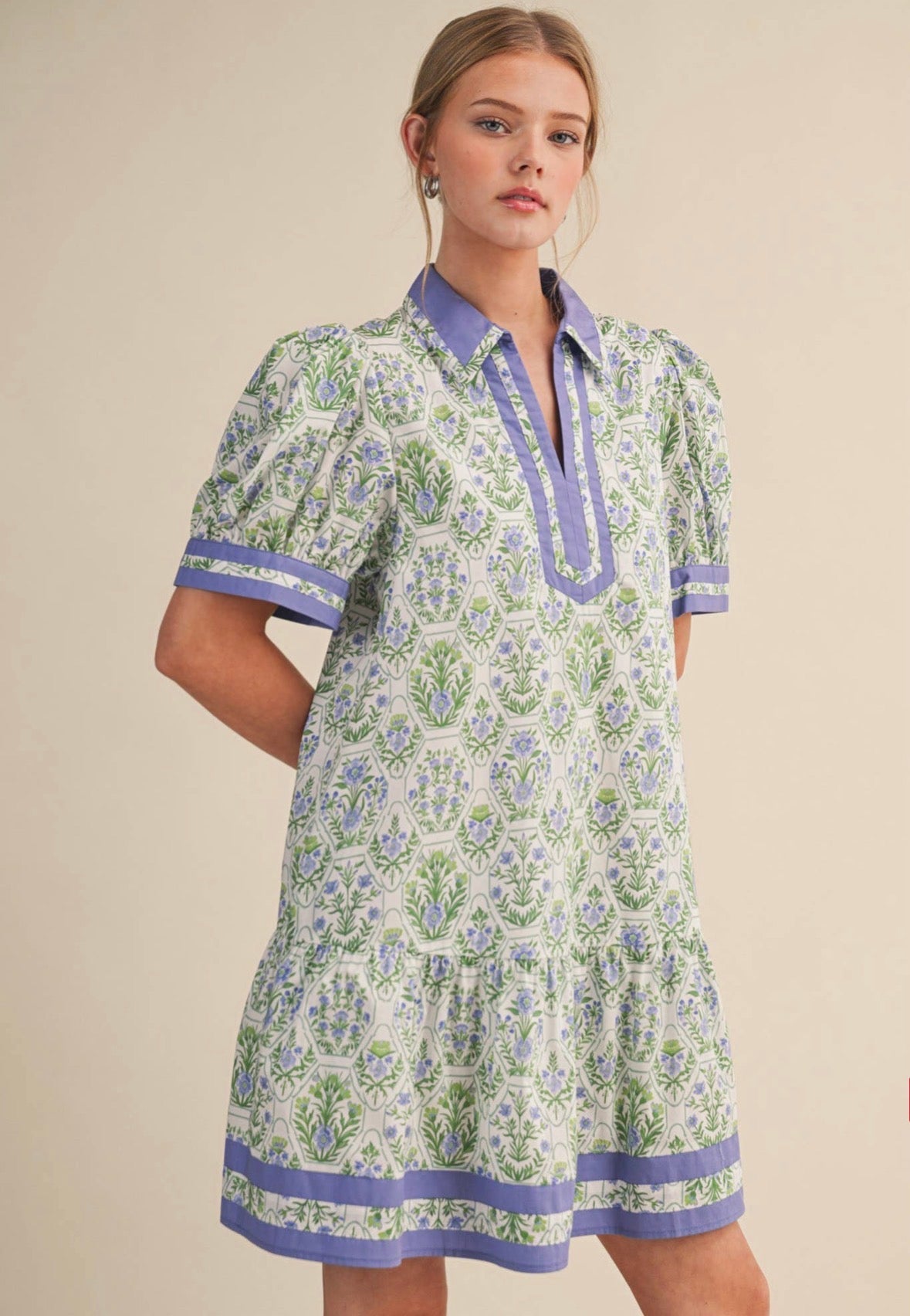 Floral Puff Sleeve Drop Waist Dress - Flea Boutiques