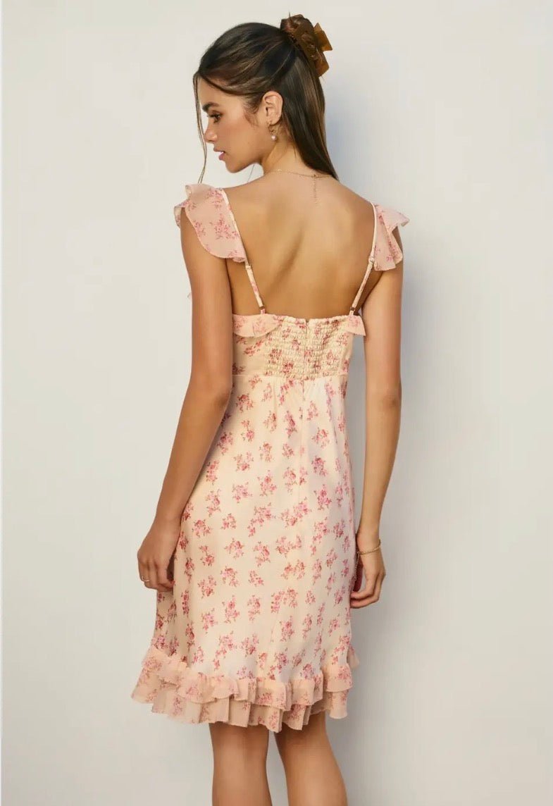 Floral Satin Contrast Mini Dress - Flea Boutiques