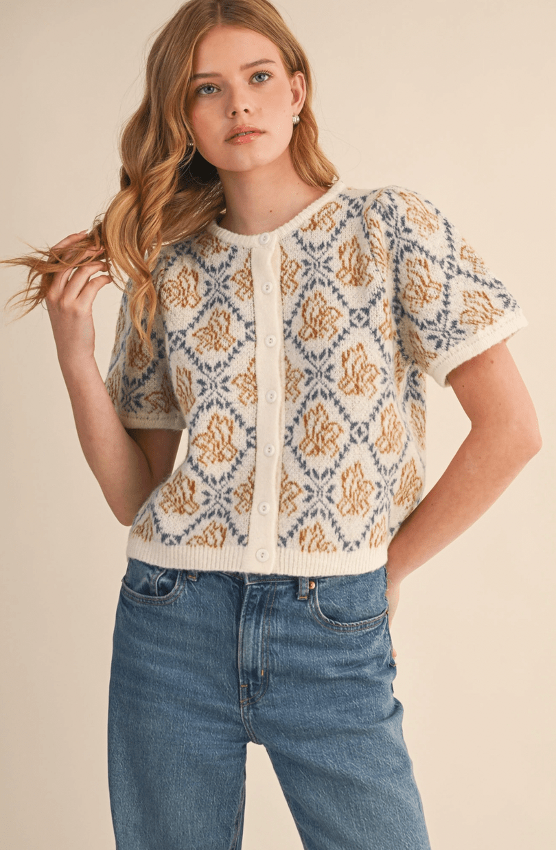 Floral Short Sleeve Cardigan - Flea Boutiques