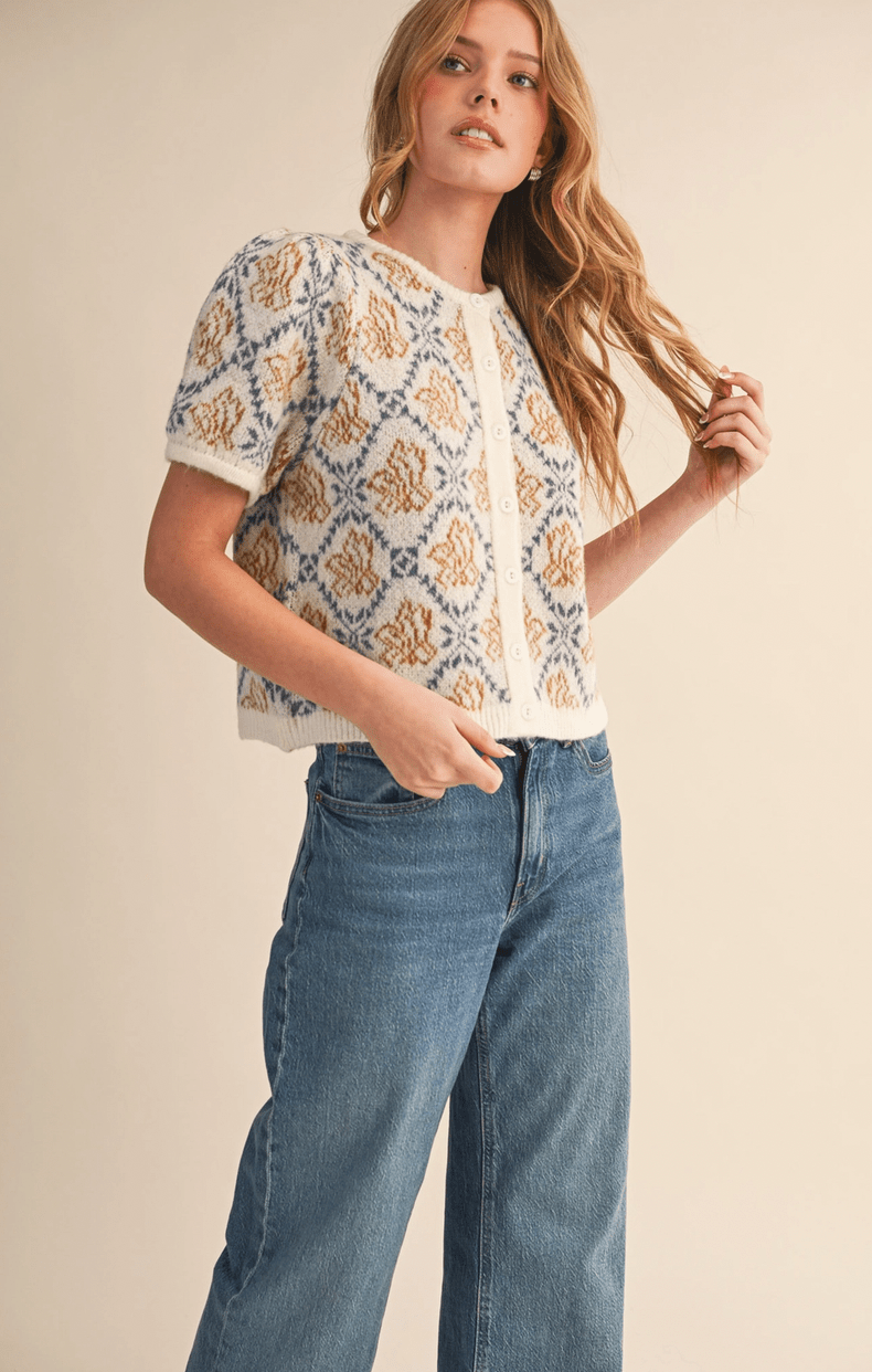 Floral Short Sleeve Cardigan - Flea Boutiques
