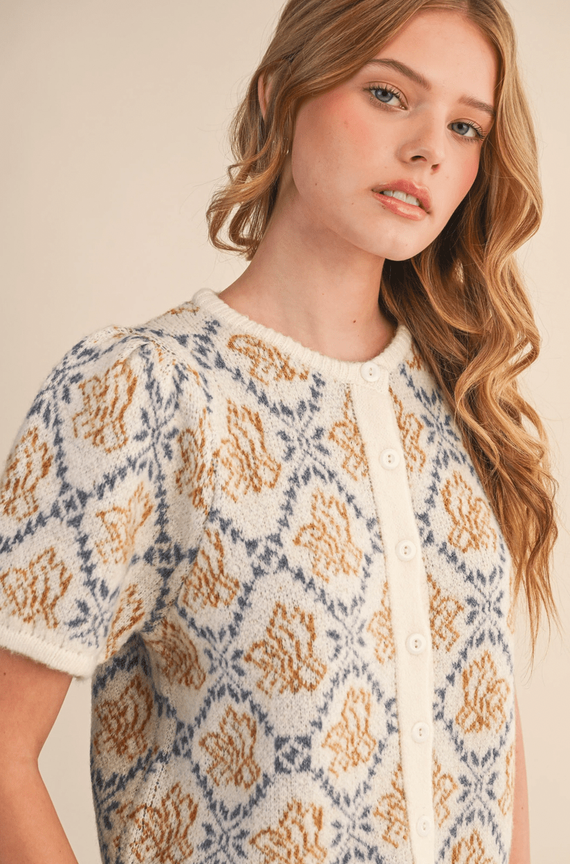 Floral Short Sleeve Cardigan - Flea Boutiques