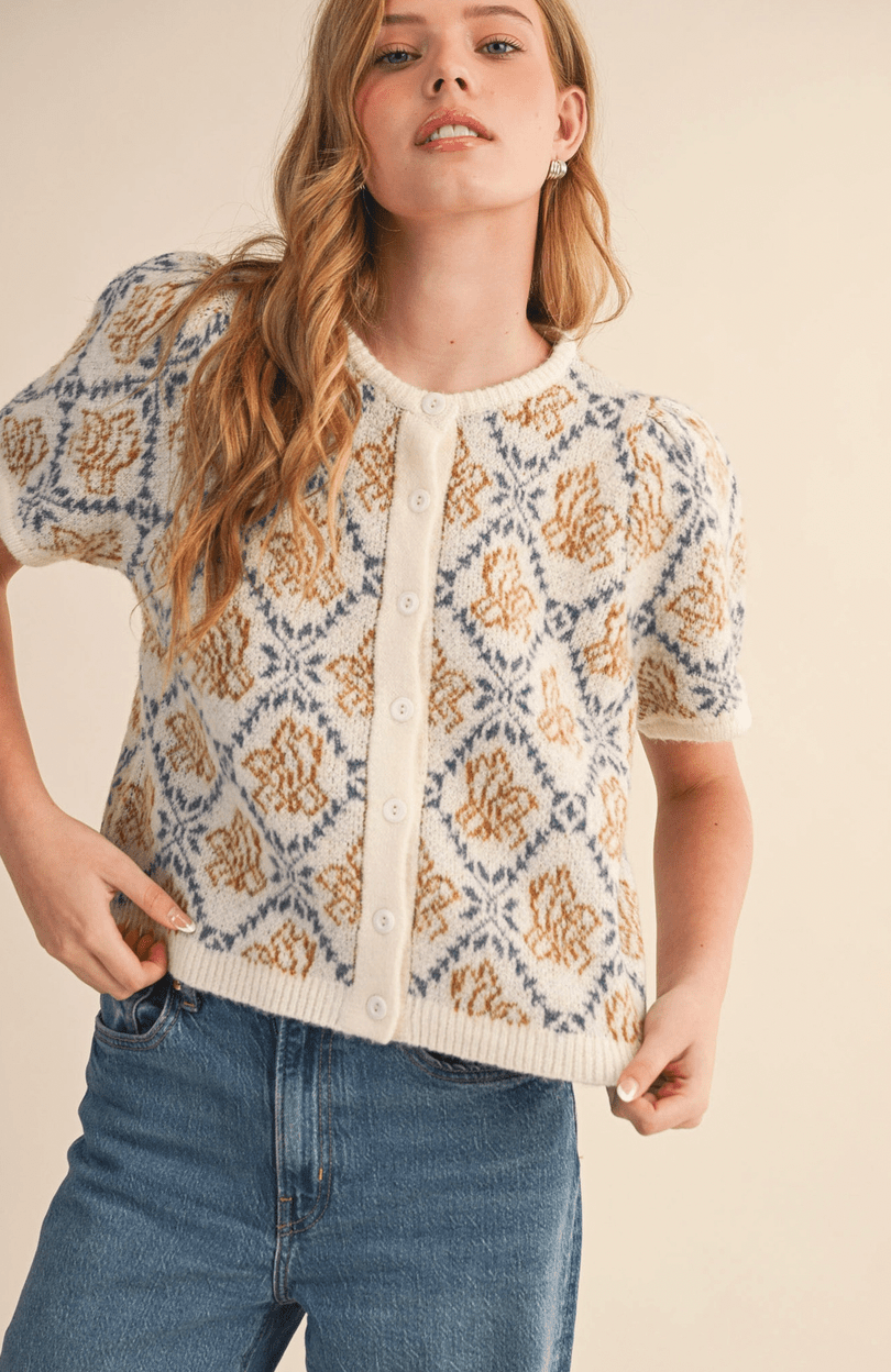 Floral Short Sleeve Cardigan - Flea Boutiques