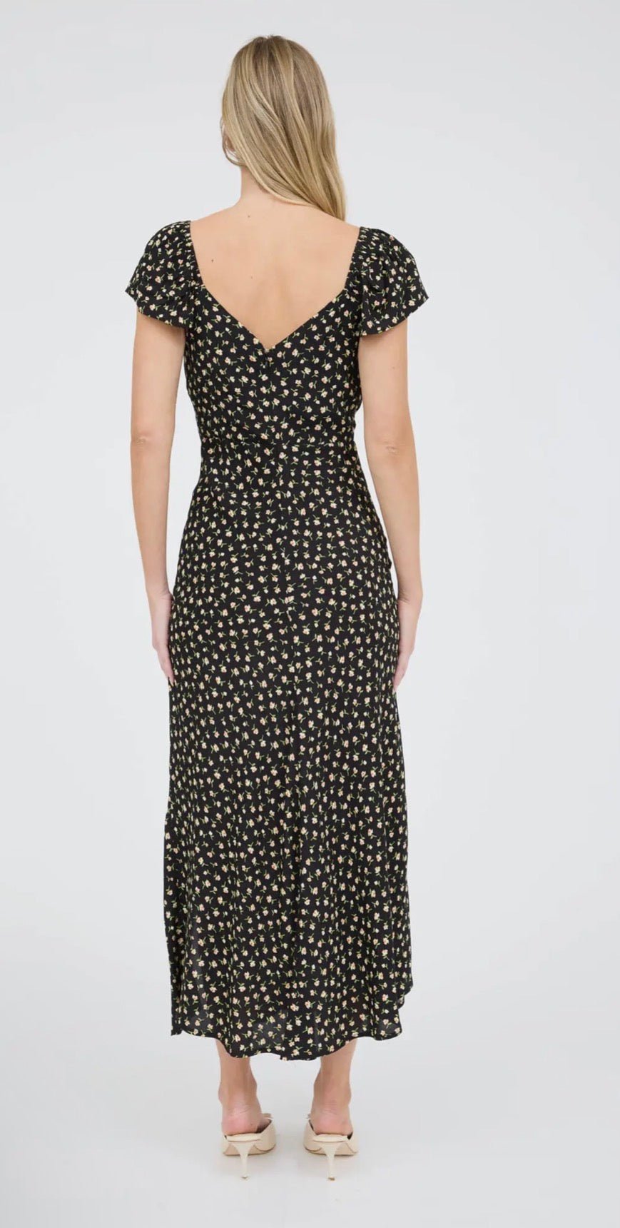 Floral Short Slv Side Slit Dress - Flea Boutiques