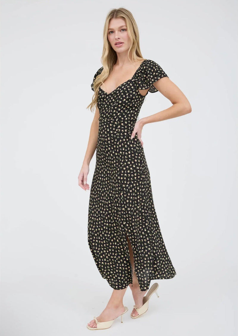 Floral Short Slv Side Slit Dress - Flea Boutiques