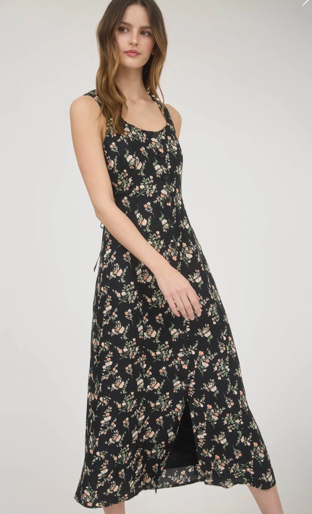 Floral Sleeveless Button Dress - Flea Boutiques