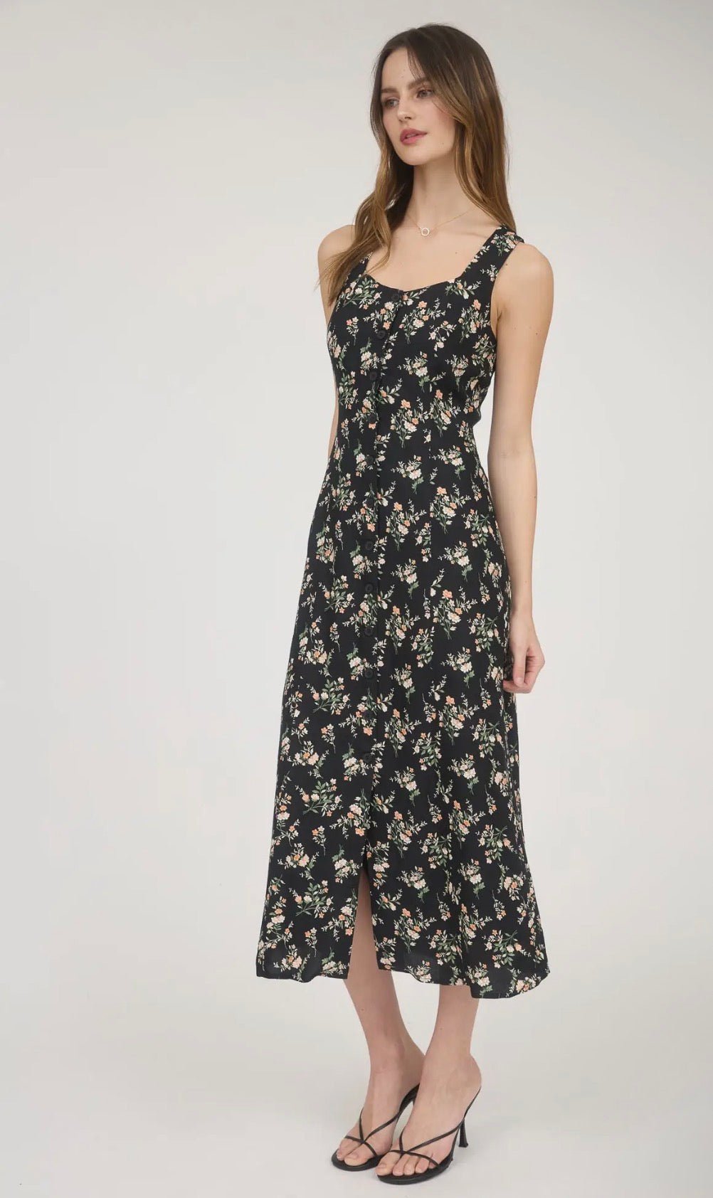 Floral Sleeveless Button Dress - Flea Boutiques