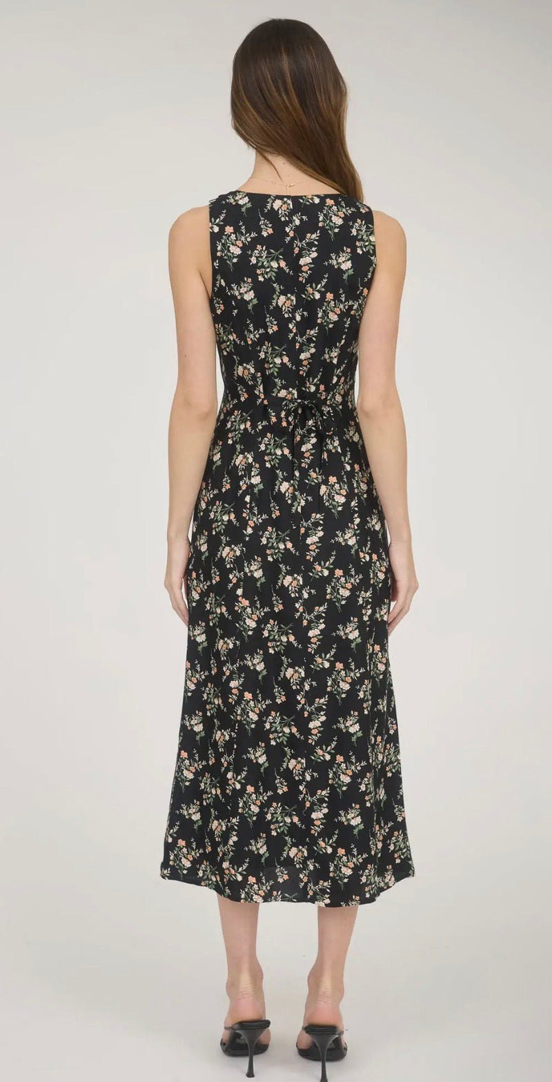 Floral Sleeveless Button Dress - Flea Boutiques