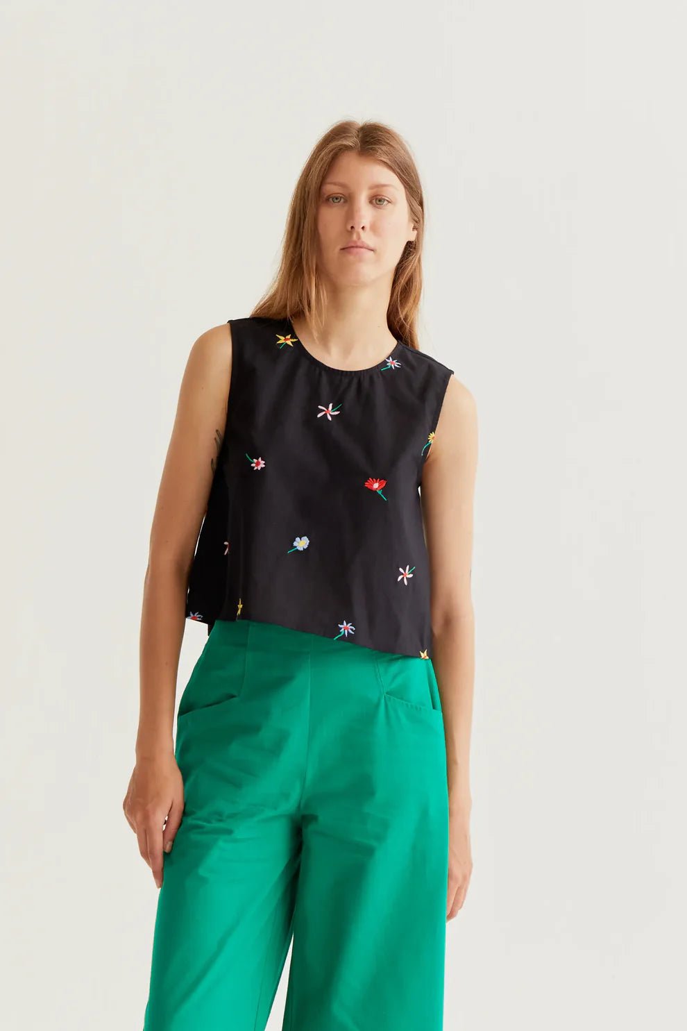 Flower Embroidery Tank - Flea Boutiques