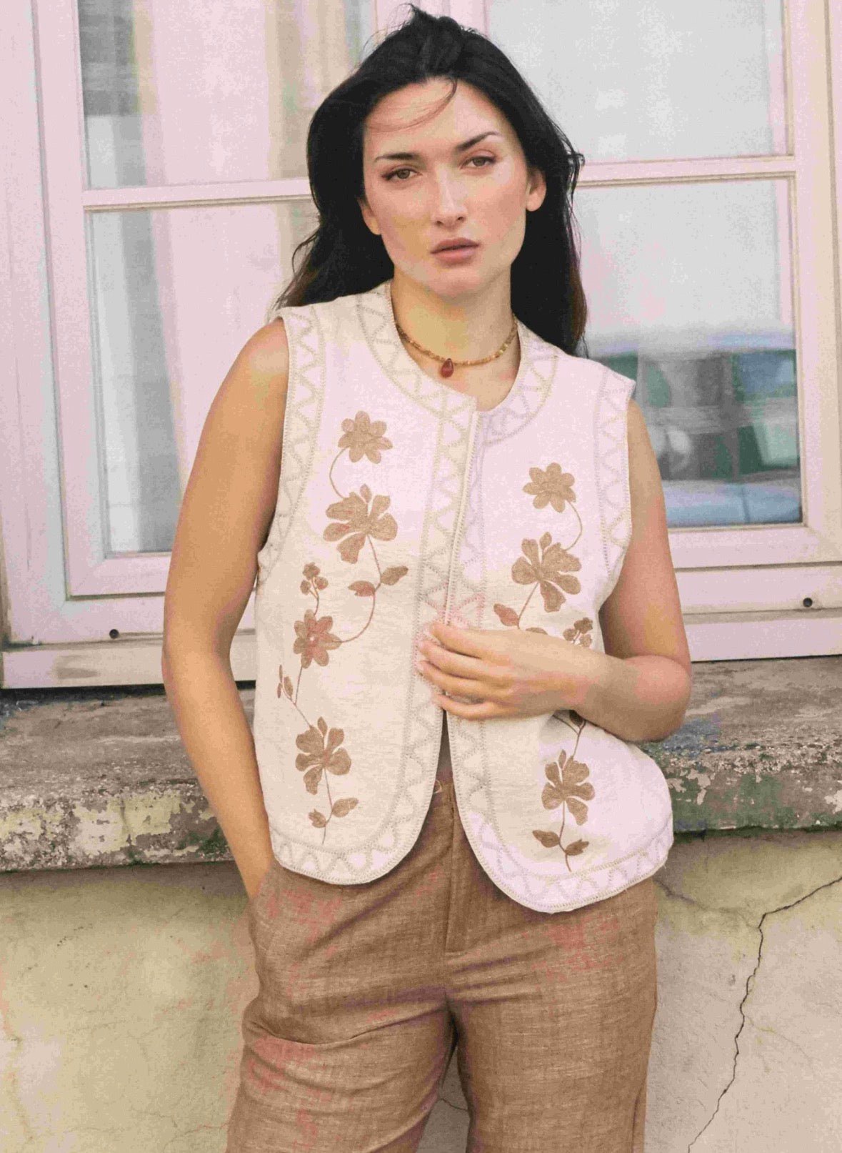 Flower Embroidery Vest - Flea Boutiques
