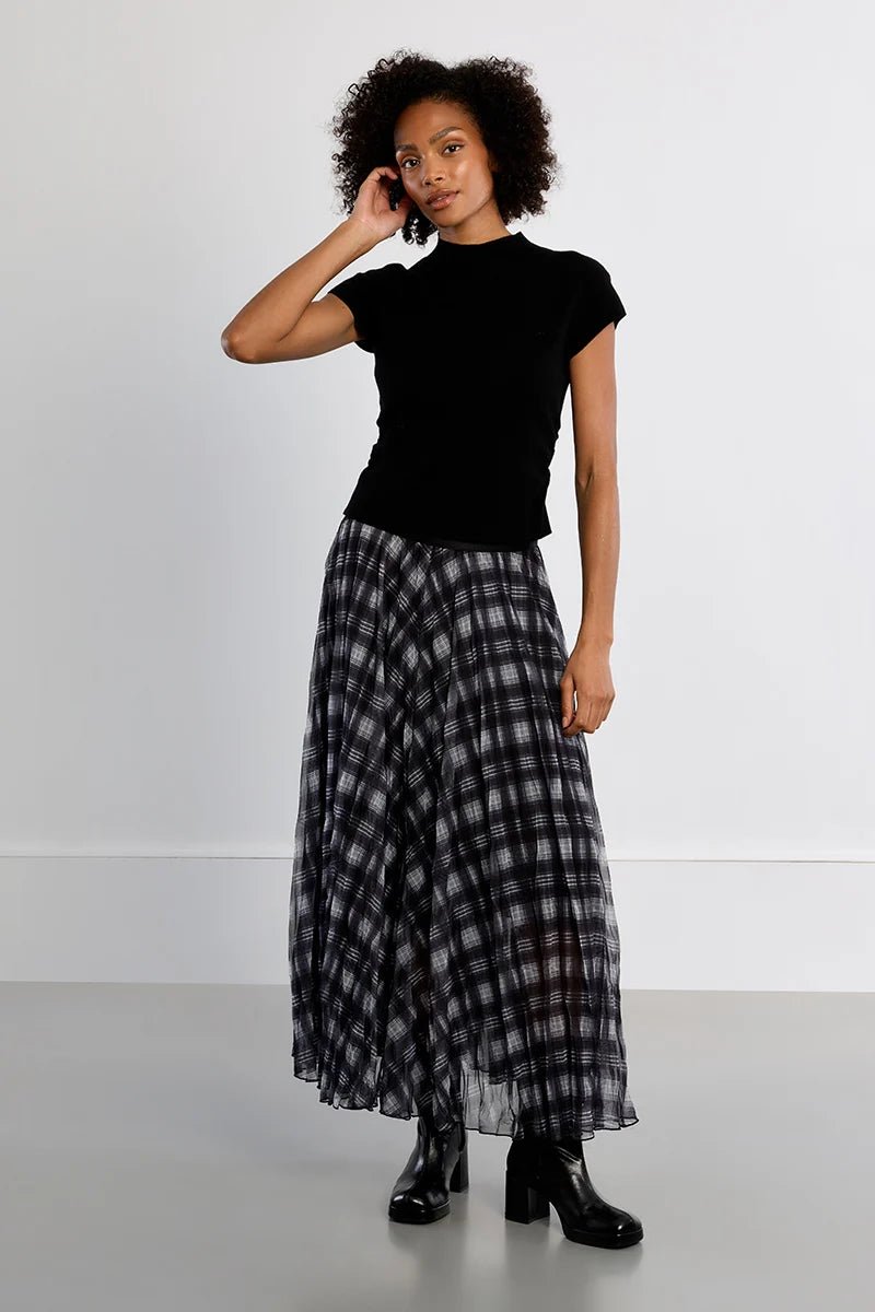 Flowy Plaid Midi Skirt - Flea Boutiques