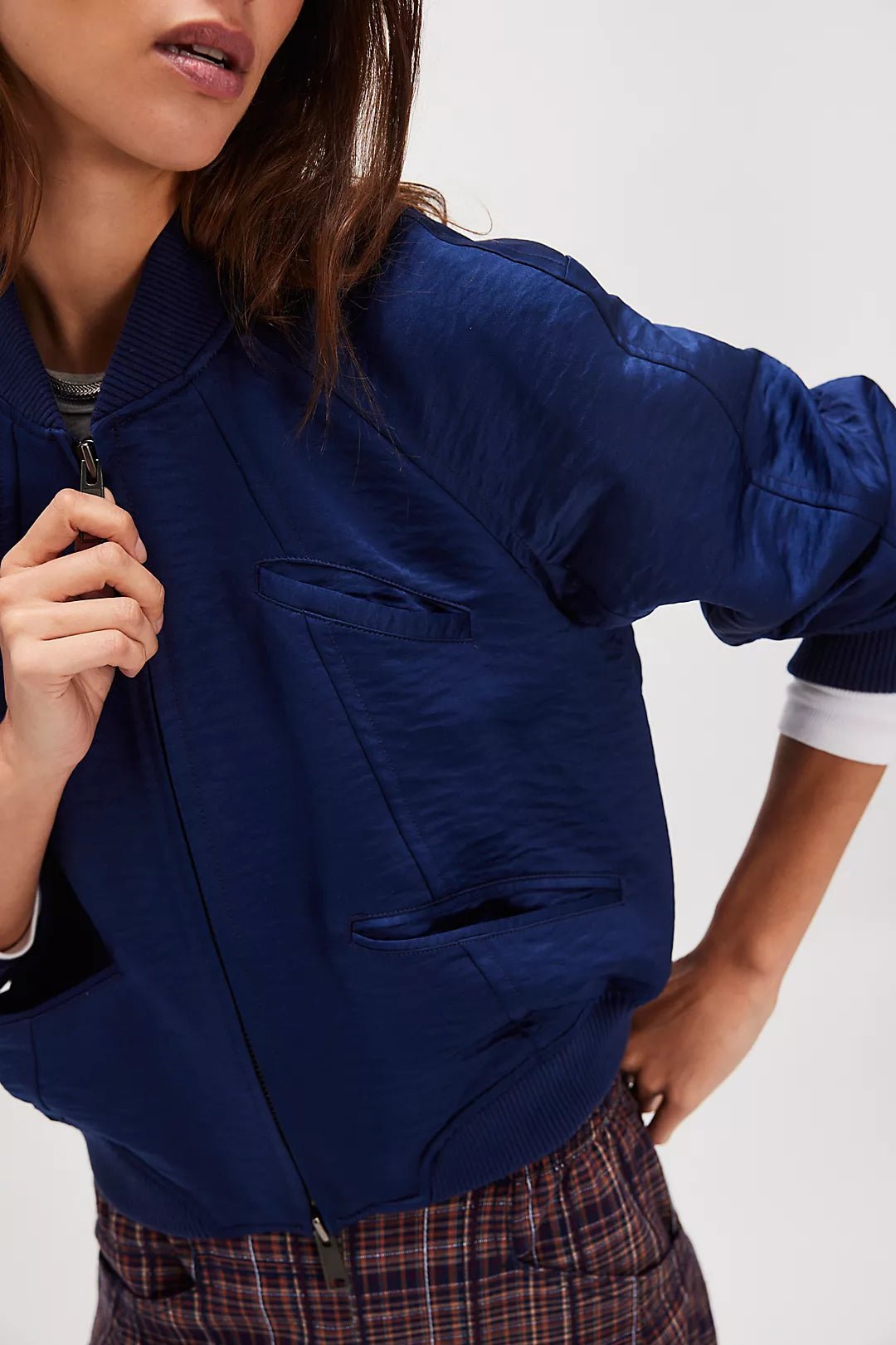 Free People Ellie Satin Bomber - Flea Boutiques