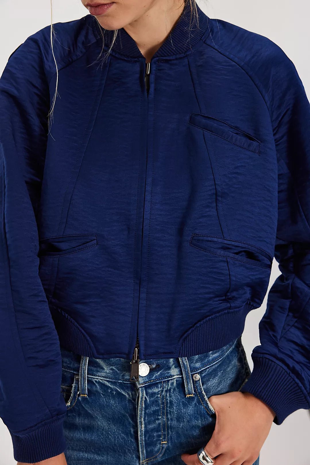 Free People Ellie Satin Bomber - Flea Boutiques