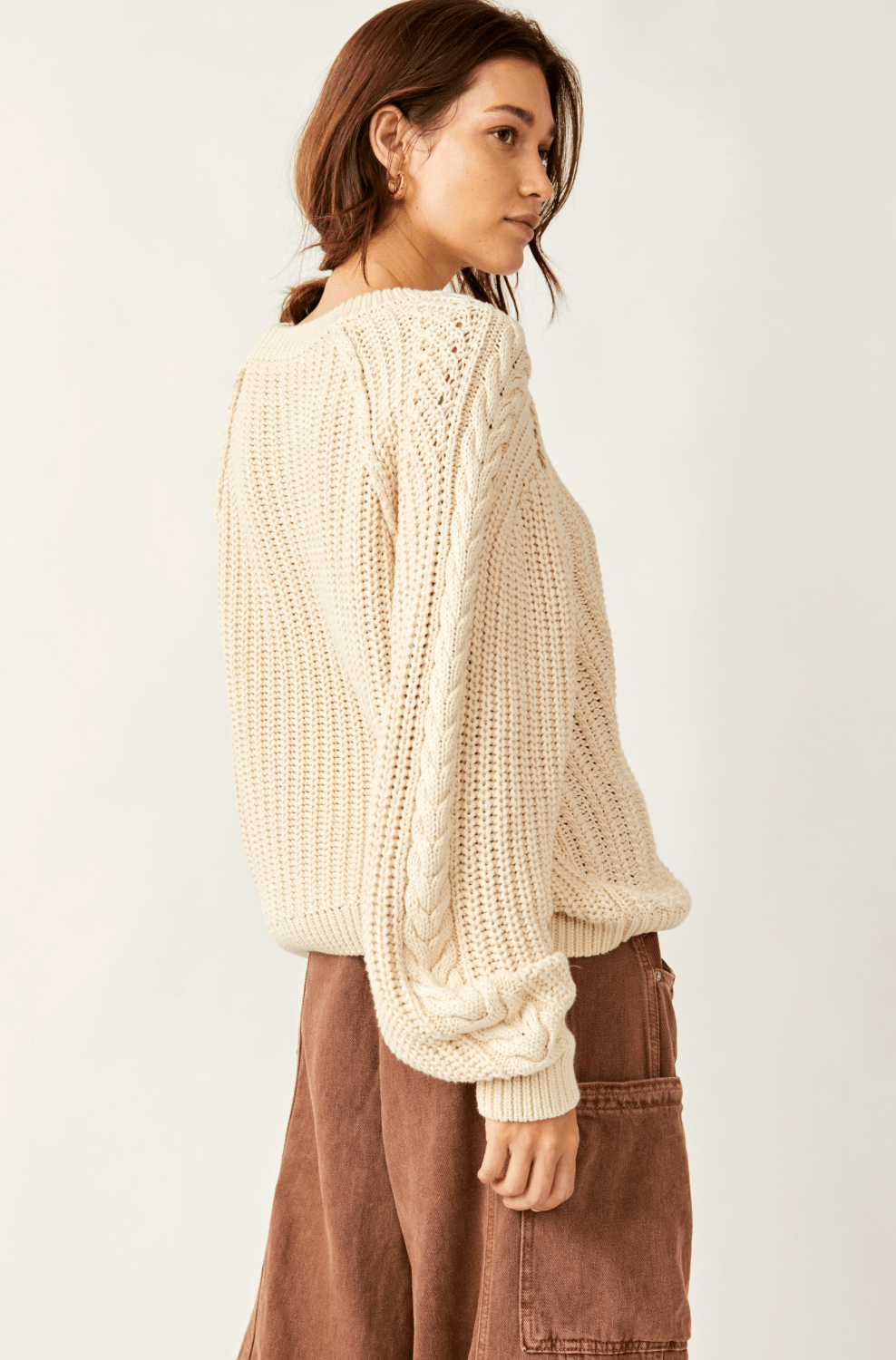 Free People Frankie Cable Striped Pullover - Flea Boutiques