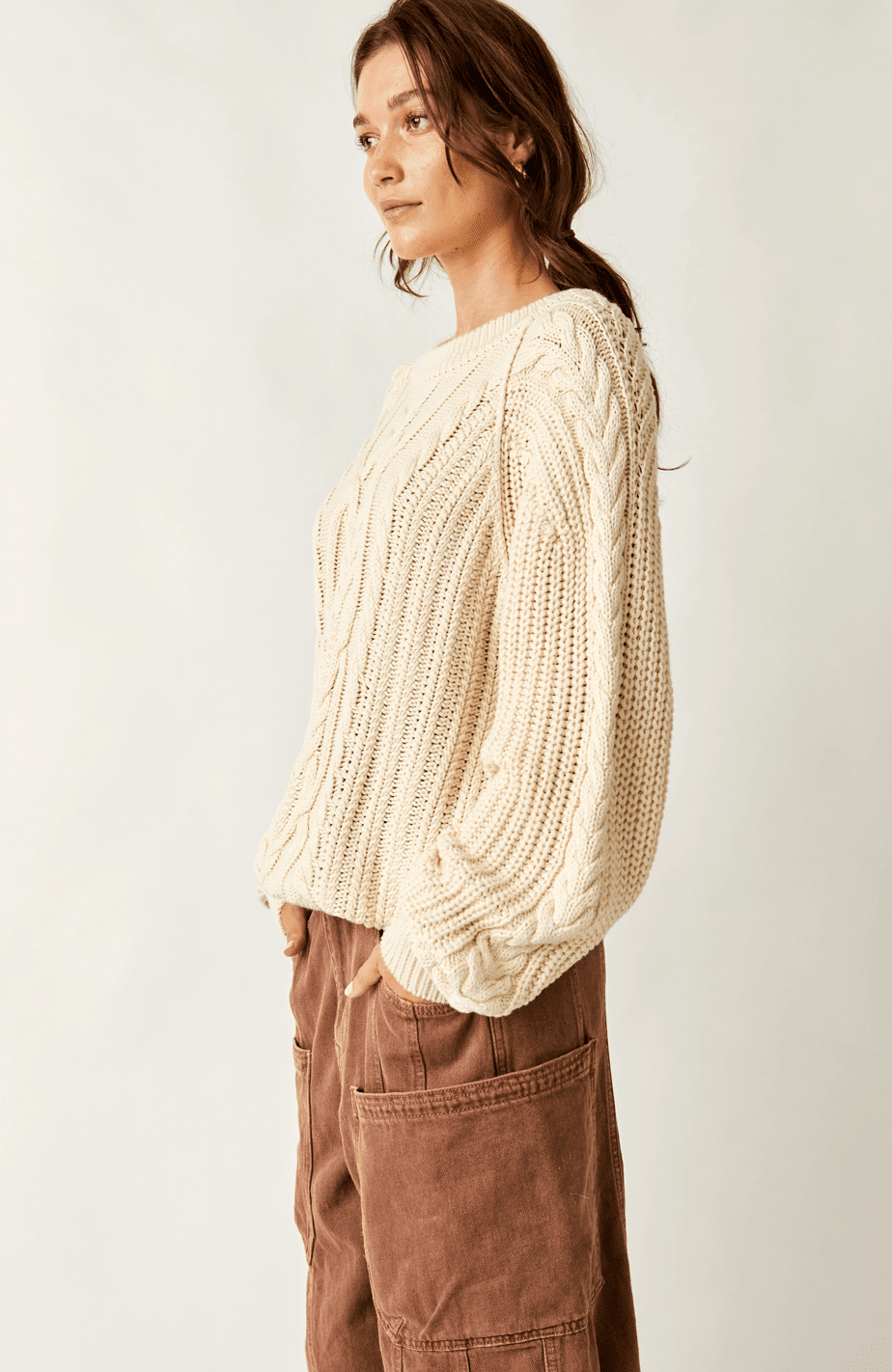 Free People Frankie Cable Striped Pullover - Flea Boutiques