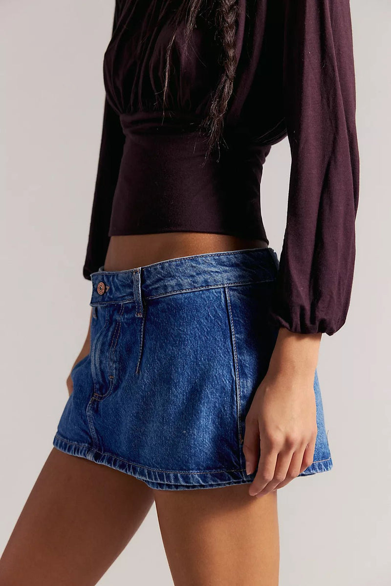 Free People Galivanting Denim Skort - Flea Boutiques