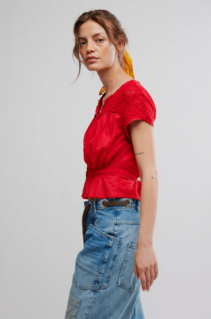 Free People Gemma Embroidered Top - Flea Boutiques