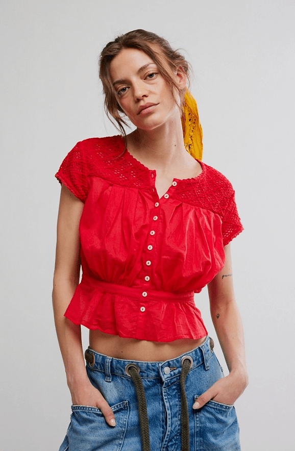 Free People Gemma Embroidered Top - Flea Boutiques