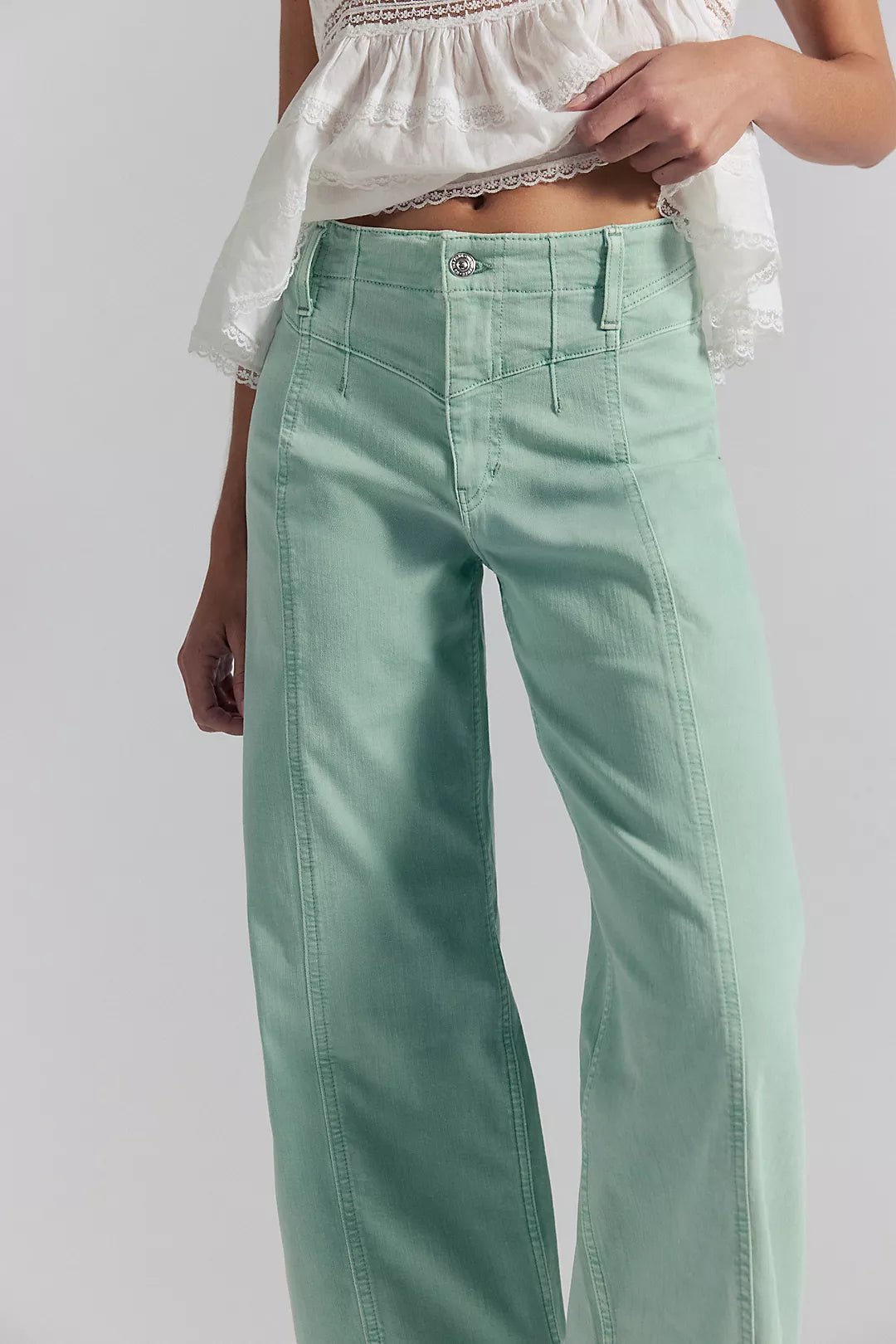 Free People Sage Green Libre Wide Leg - Flea Boutiques