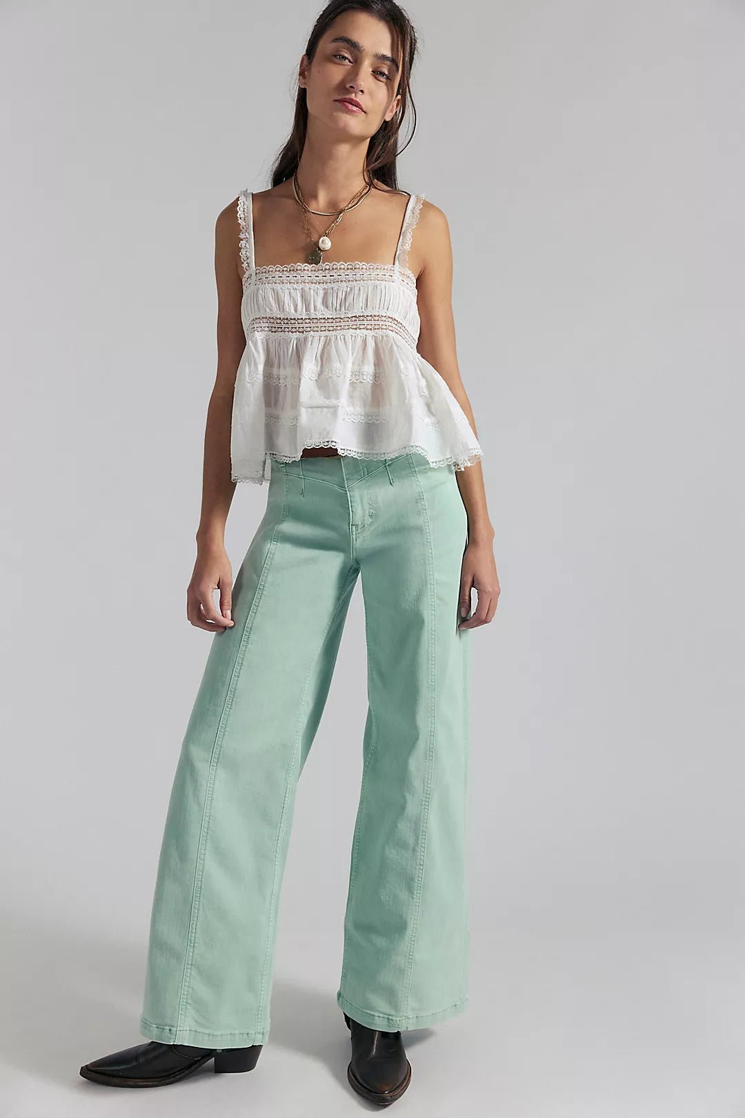 Free People Sage Green Libre Wide Leg - Flea Boutiques