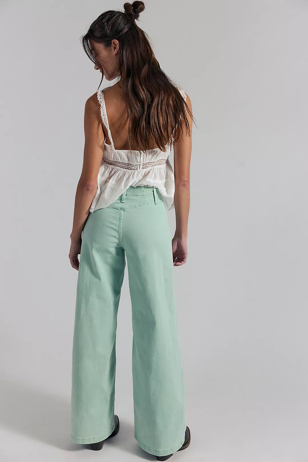 Free People Sage Green Libre Wide Leg - Flea Boutiques