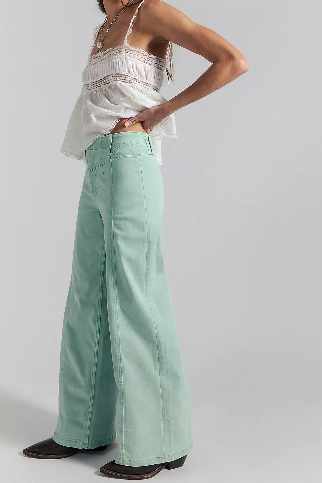 Free People Sage Green Libre Wide Leg - Flea Boutiques