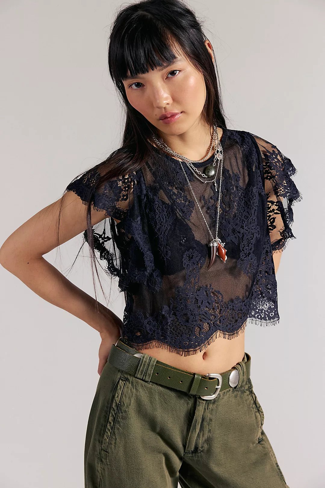 Free People Lunar Ash Lace Top - Flea Boutiques