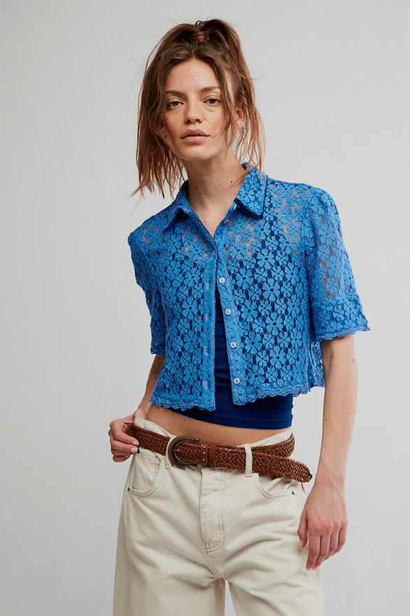 Free People Mannie Lace Buttondown - Flea Boutiques