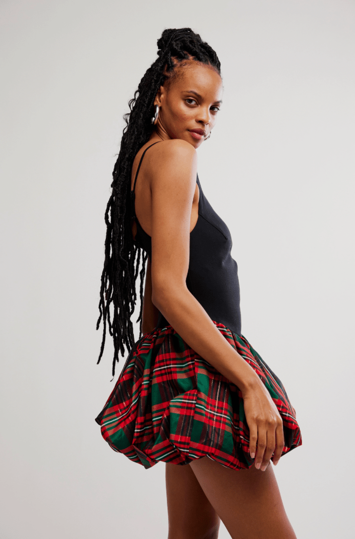 Free People Tinsel Kiss Plaid Mini Dress - Flea Boutiques