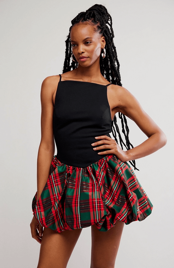 Free People Tinsel Kiss Plaid Mini Dress - Flea Boutiques