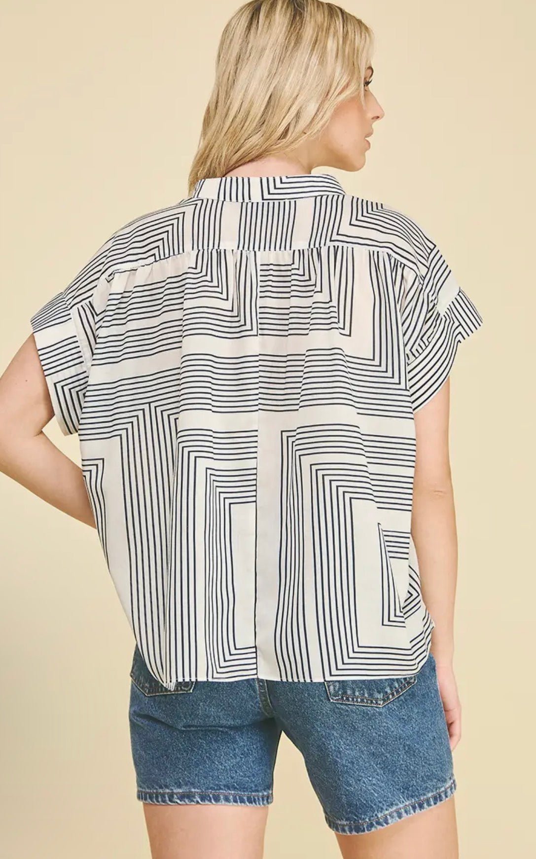 Geometric V - Neck Blouse - Flea Boutiques