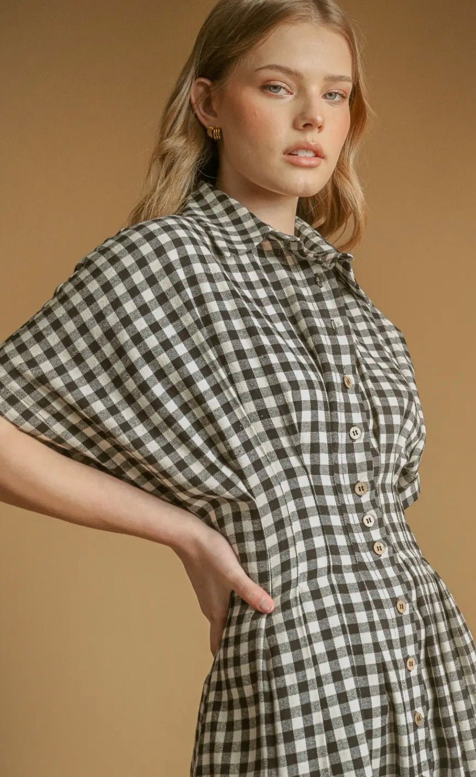 Gingham Button Down Shirt Dress - Flea Boutiques