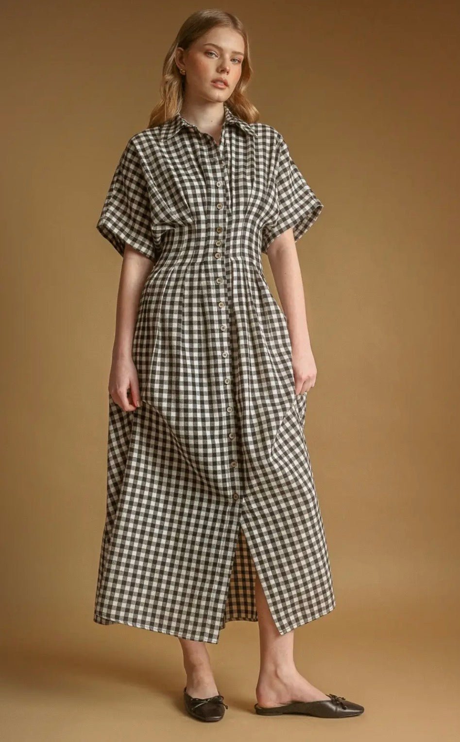 Gingham Button Down Shirt Dress - Flea Boutiques