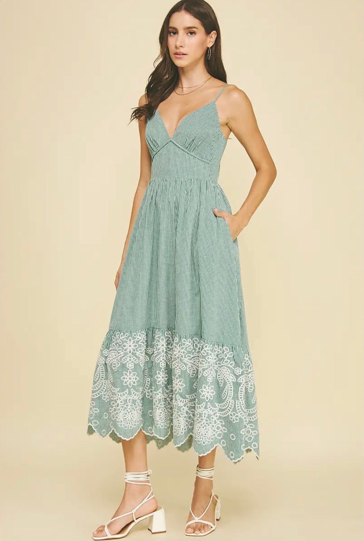 Gingham Eyelet Lace Dress - Flea Boutiques