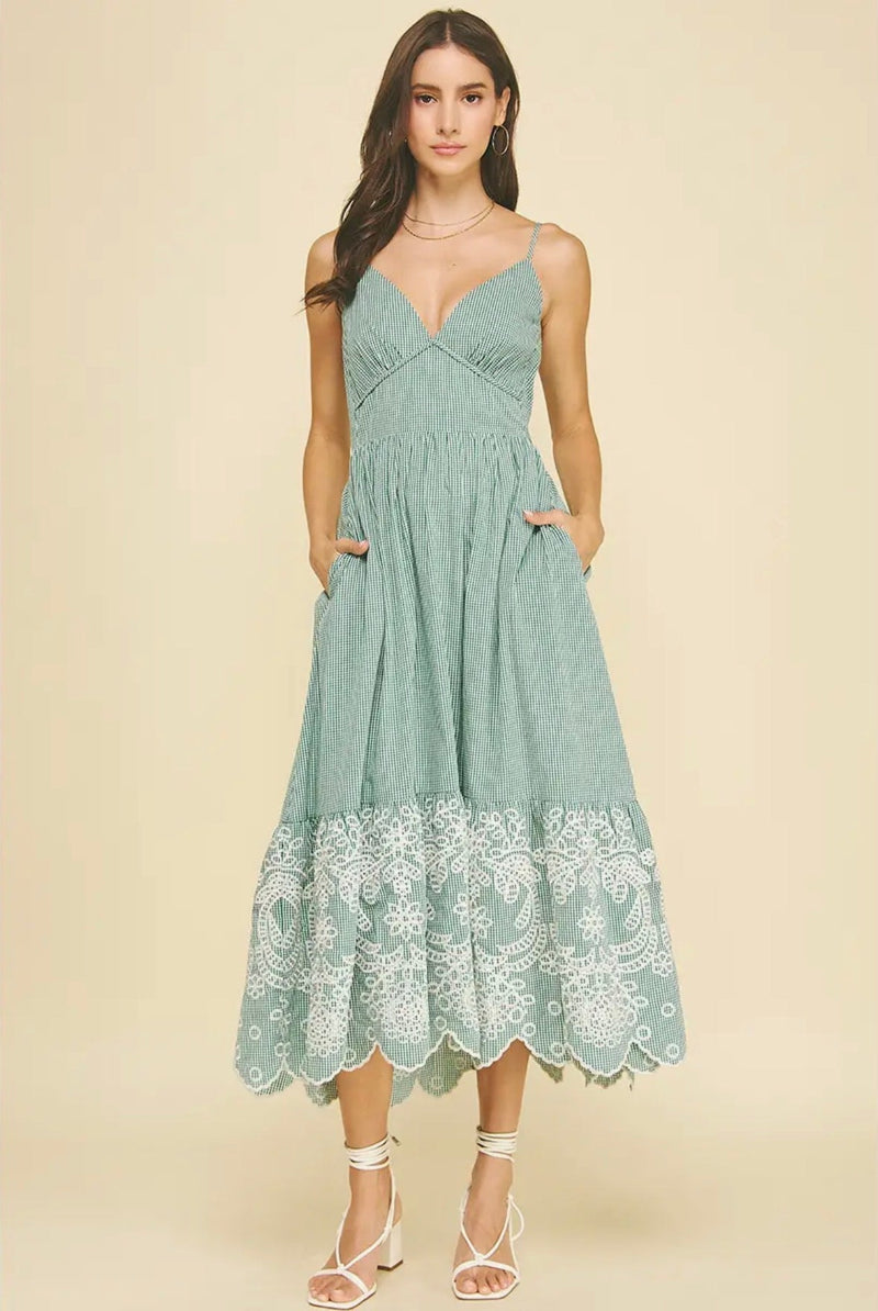 Gingham Eyelet Lace Dress - Flea Boutiques