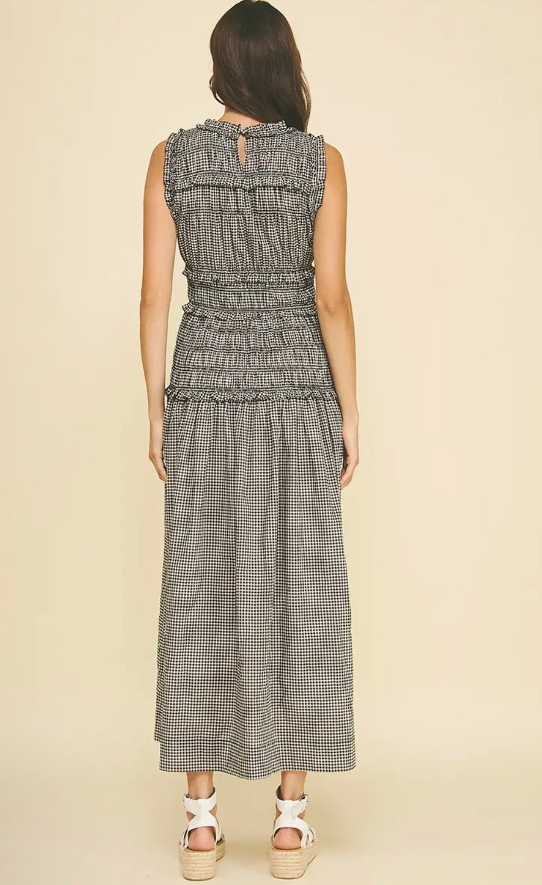Gingham Shirring Maxi Dress - Flea Boutiques