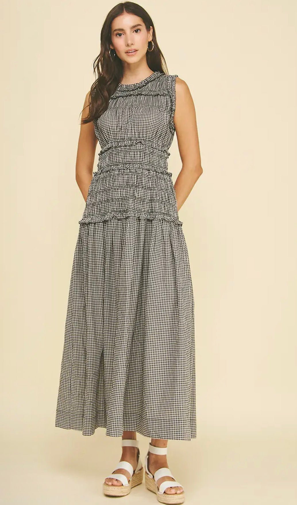 Gingham Shirring Maxi Dress - Flea Boutiques