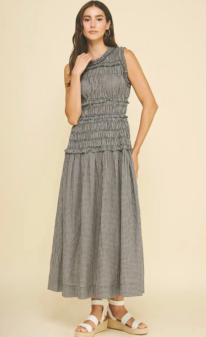 Gingham Shirring Maxi Dress - Flea Boutiques