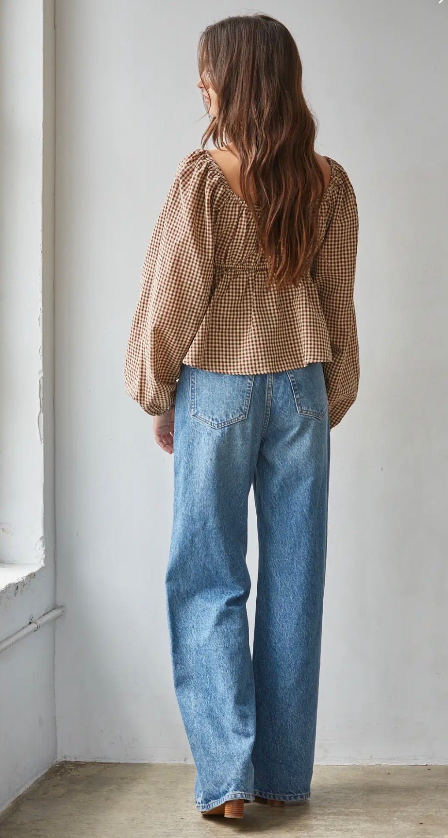 Gingham Smocked Peplum Top - Flea Boutiques