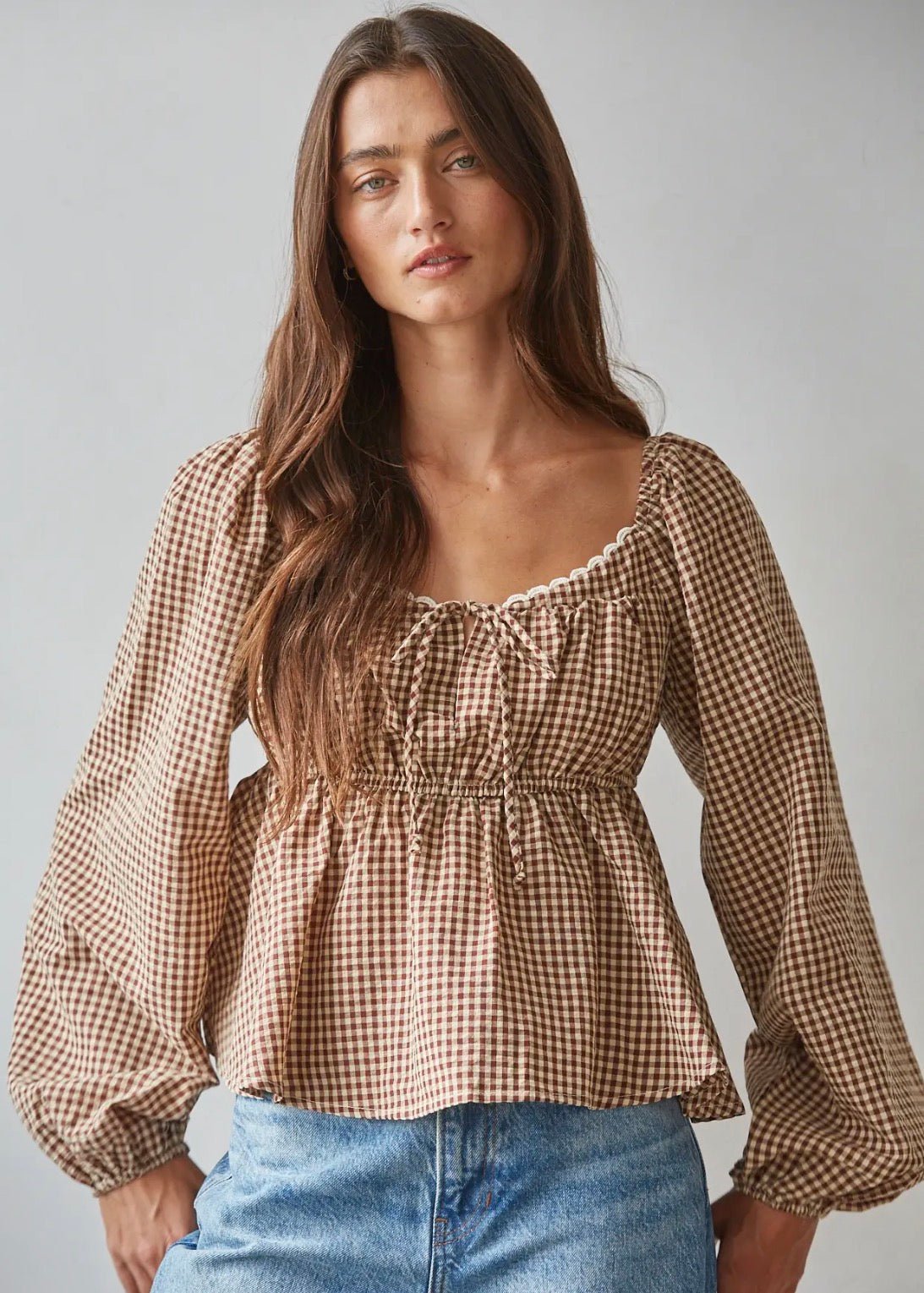 Gingham Smocked Peplum Top - Flea Boutiques