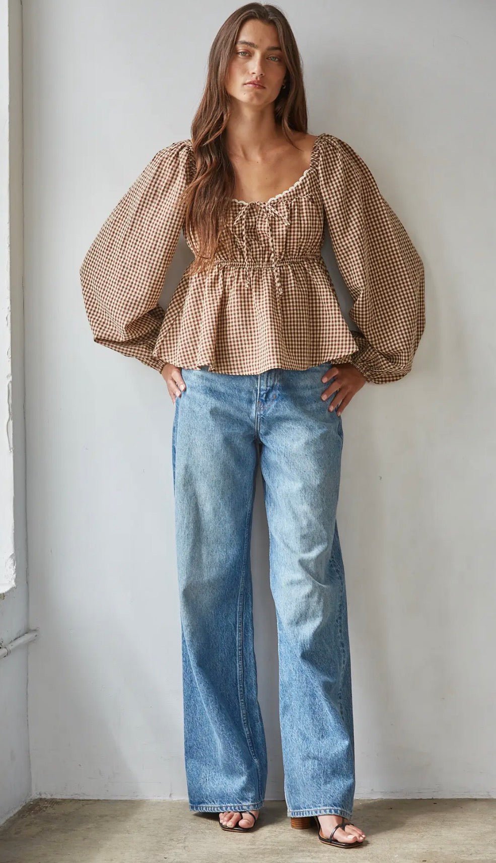 Gingham Smocked Peplum Top - Flea Boutiques